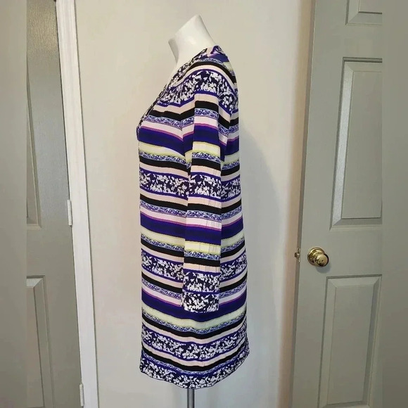 Diane von Furstenberg Multicolored Striped/Floral Silk Lined Shift Dress(10) - Picture 3 of 8